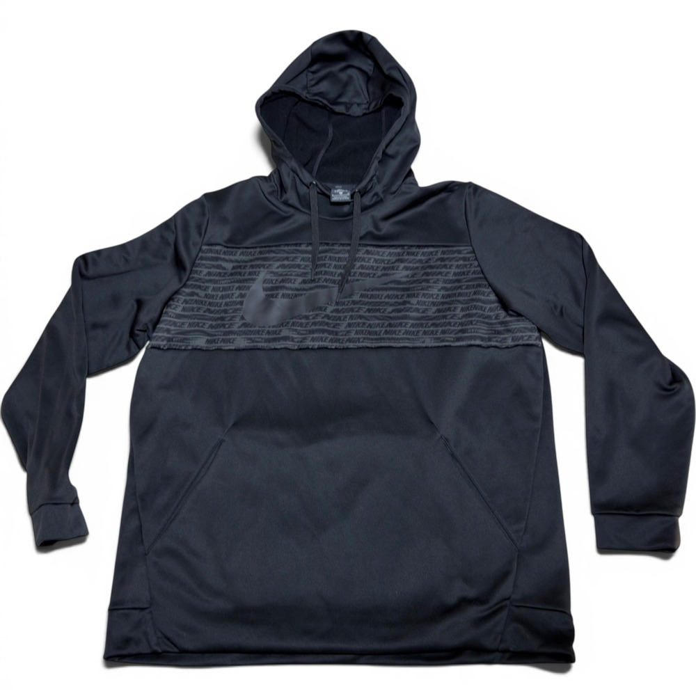 Nike Mens Dri-FIT Black Graphic Swoosh Pullover Sweatshirt XL gym run hoodie